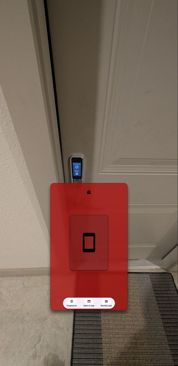 AR phone-tap lock projected on a real door