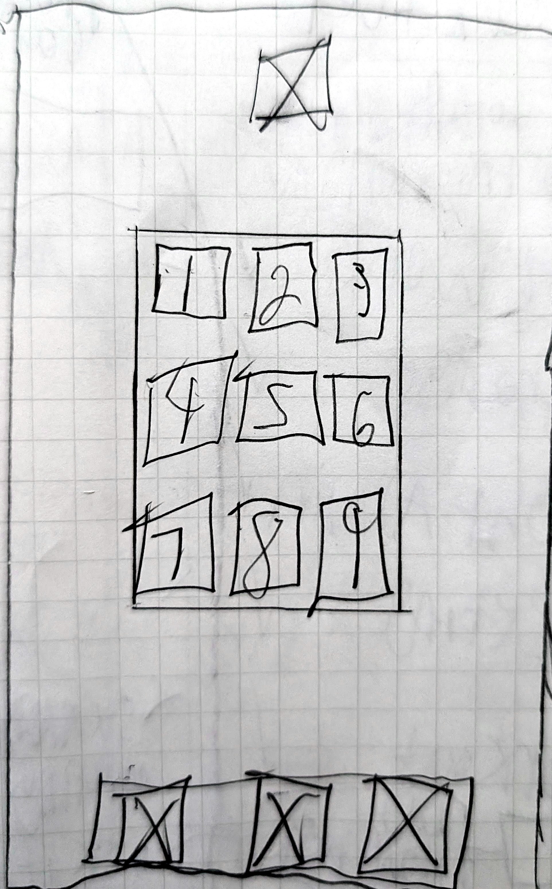 Paper wireframes — number pad unlock flow