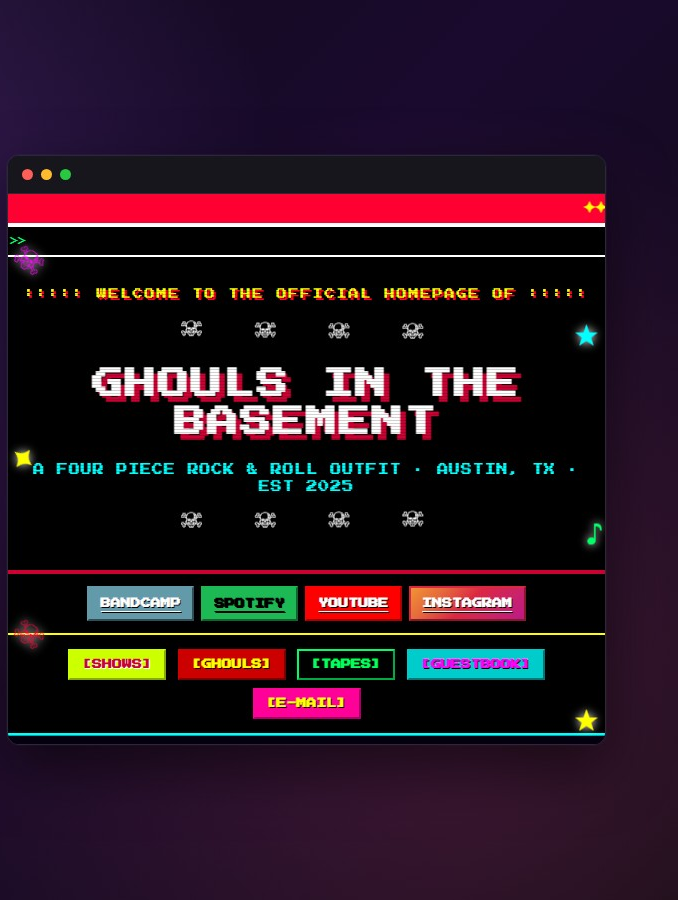 Ghouls in the Basement 8-bit band homepage
