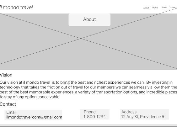Il Mondo Travel — about page wireframe