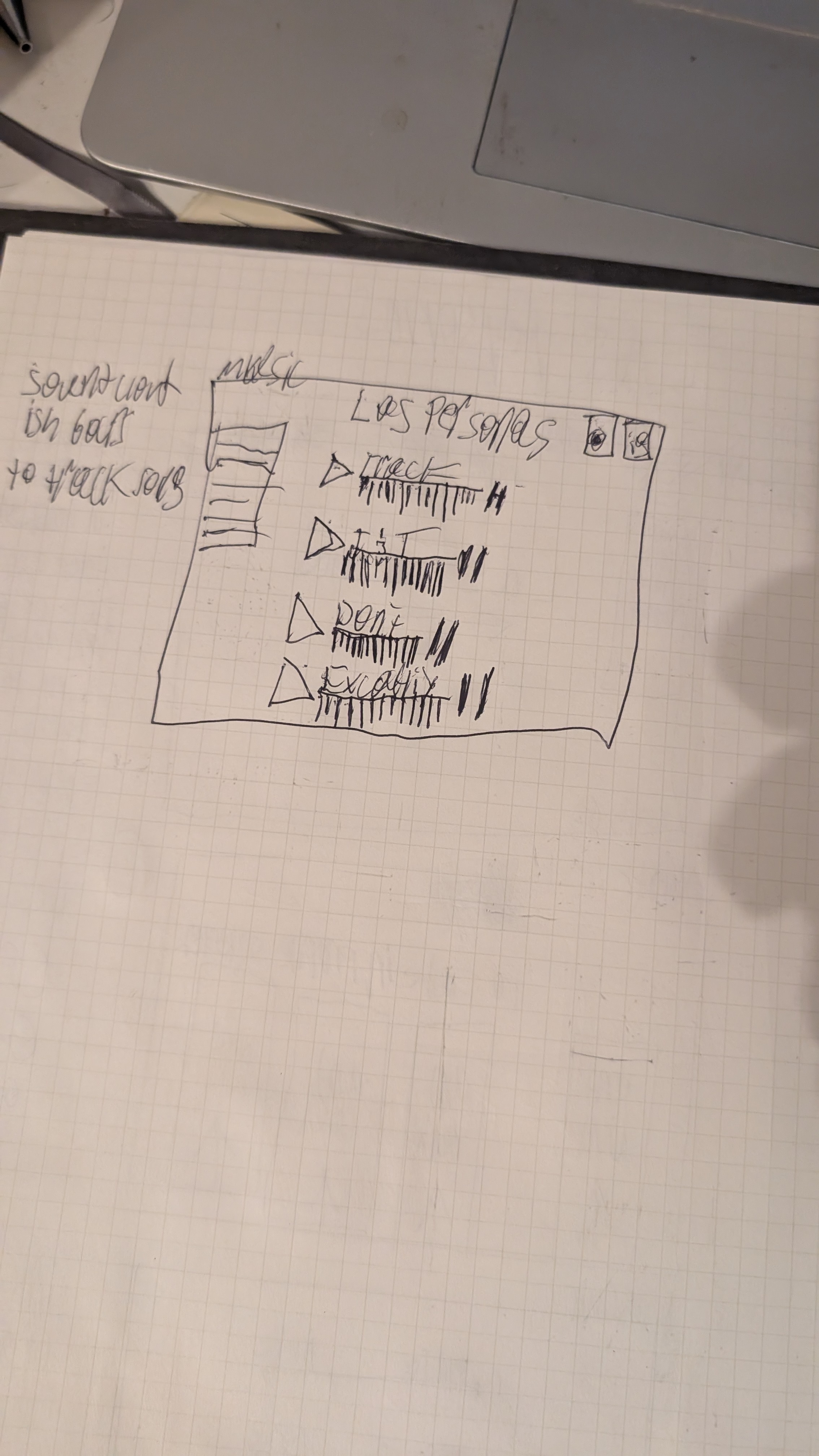 Paper wireframe of the music player on a band profile