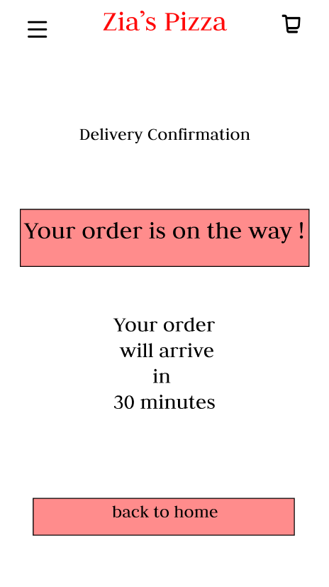 Zia Pizza — Delivery confirmation screen