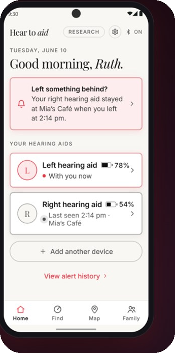 Hear to Aid app home screen